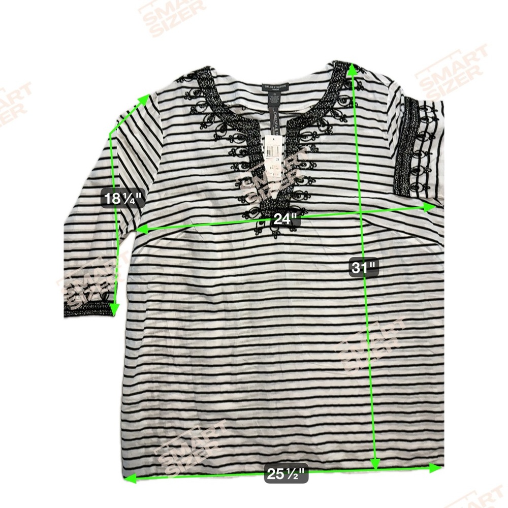 Chelsea & Theodore white/ black striped tunic blouse‎ embroidery details SZ 2X - Picture 6 of 7